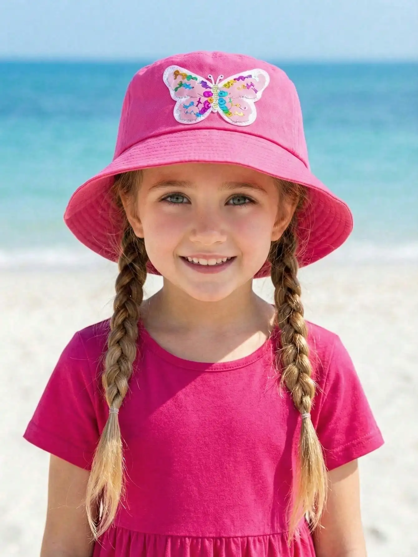 1 Stück 3-8 Jahre Mädchen Mode Pailletten Schmetterling Fischerhut Verstellbarer Kopfumfang Dünner Frühling Sommer Kinder Sonnenschutz Bucket Hat