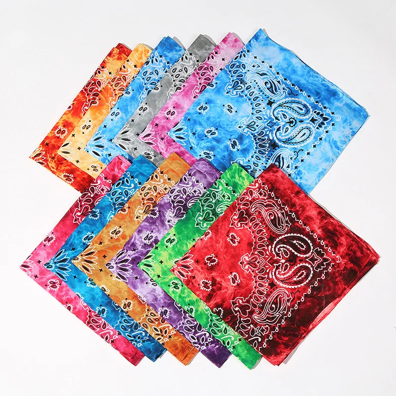 New Fashion Tie Dye Paisley Cotton Bandana Square Scarf Headwaer Neck Wrist Band Handkerchief For Graffitin Women Men Bright