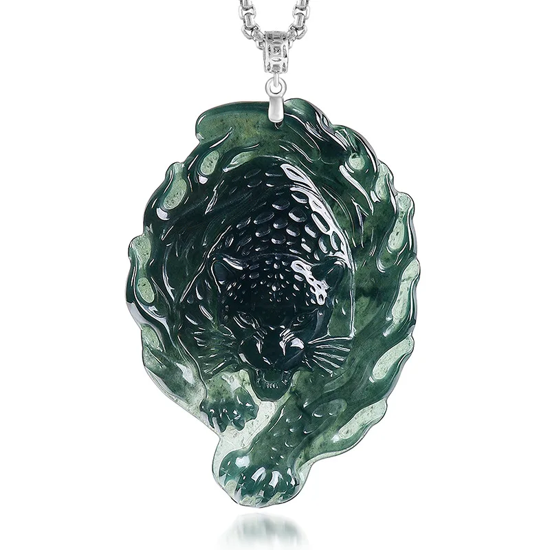 Natural Myanmar Jadeite Panther Pendant Necklace Gemstone Talismans Jewelry Charm Real Jade 925 Silver Gifts for Women