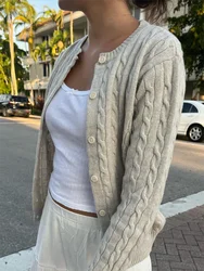 Twisted Flower Chic Cardigan Sweater Woman O Neck Long Sleeve Single Breasted Jumper Autumn Cotton Casual Loose Knit Outerwear