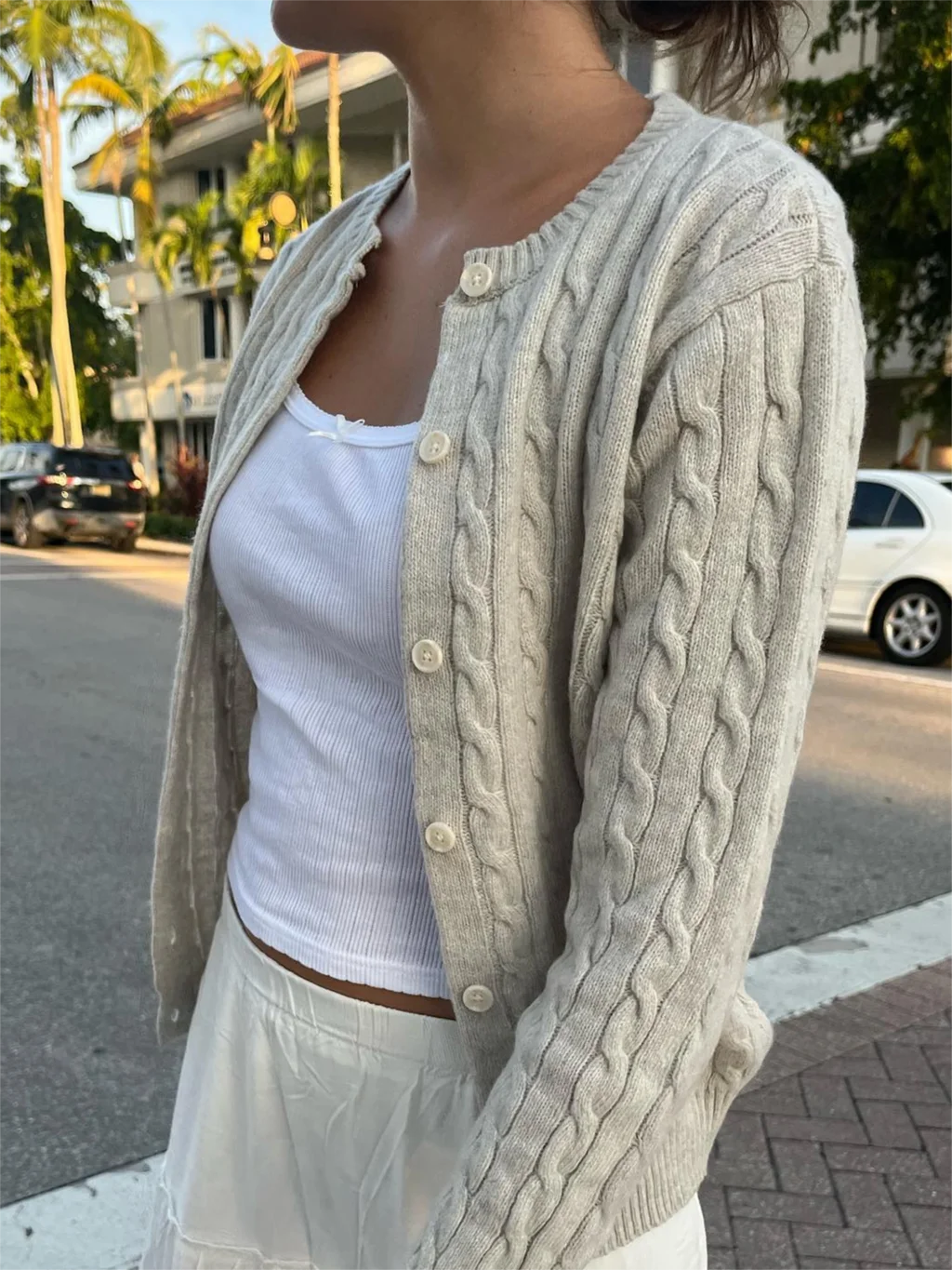 Twisted Flower Chic Cardigan Sweater Woman O Neck Long Sleeve Single Breasted Jumper Autumn Cotton Casual Loose Knit Outerwear