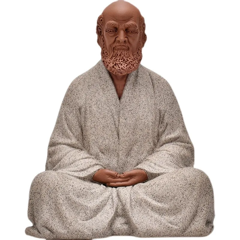 Bodhidharma Zen Purple Sand Buddhism Indian Figure Statues for Decoration Home Living Room Tea Room Ceramic Crafts Handmade