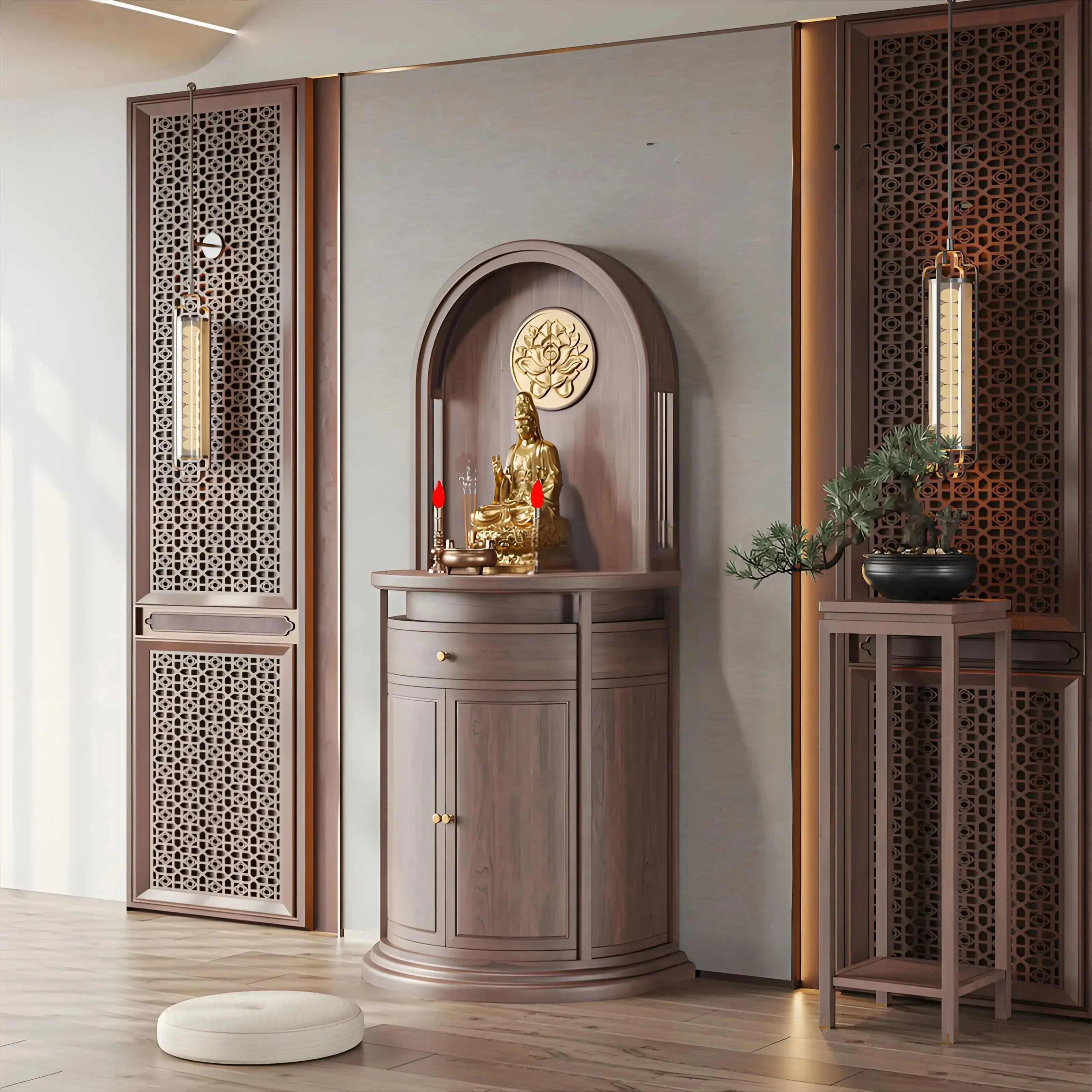 G New Chinese Shrine Black Walnut Shrine Offering Table Tribute Table Small Curved Shrine Table Bodhisattva Cabinet Solid Wood
