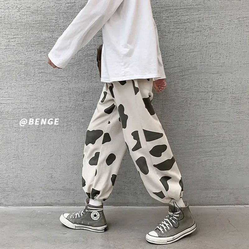 

Sports Pants Women's Fashion High Waist Loose Cows Wide Leg Pants Bloomers Drooping Harm Pants Thin Ladies Streetwear Trend