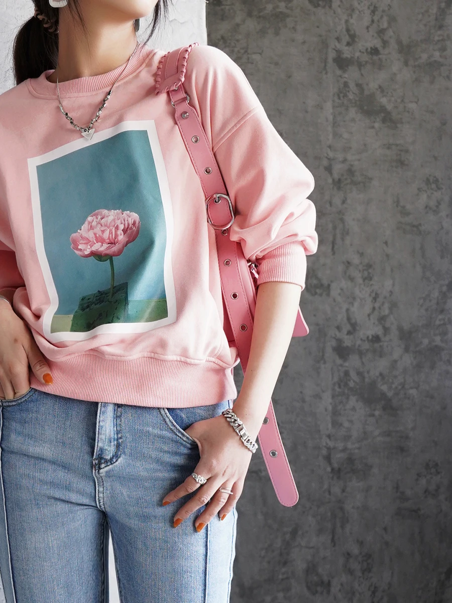 

Женская толстовка Warmo Spring New Sle, ретро, круглая горловина, свободный крой, повседневный топ, с цветочным принтом, универсальная, удобная...