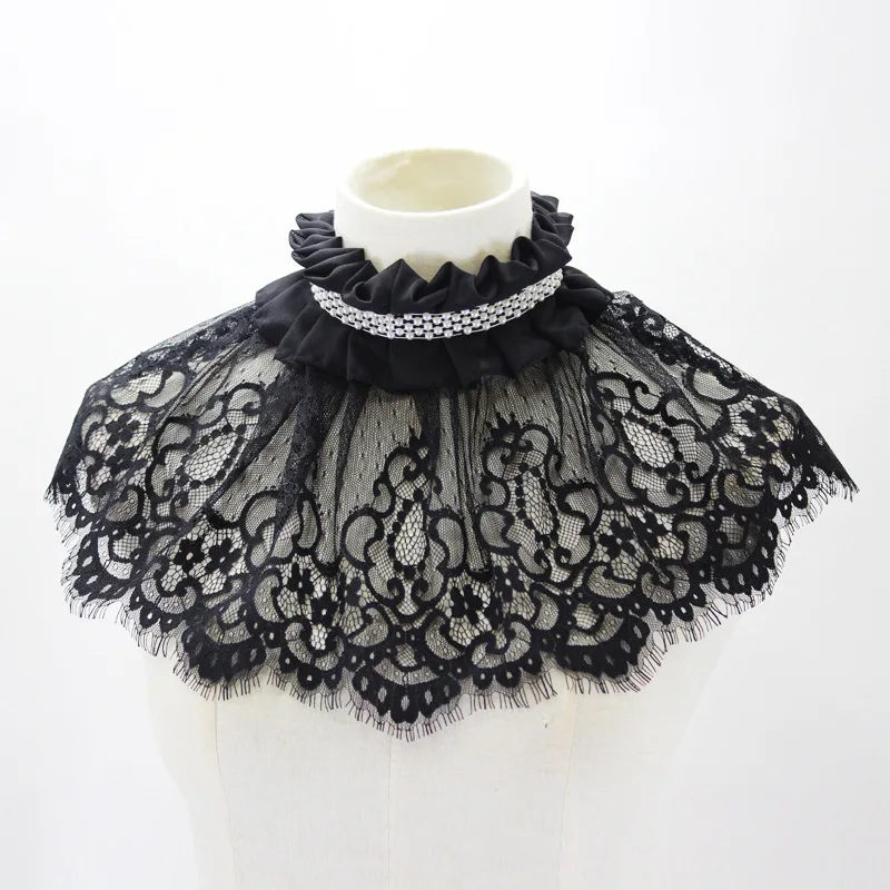 Fake Collar for Women's Shawls with Beads and Lace Decorative Collars with Ruffled Pleated High Collar