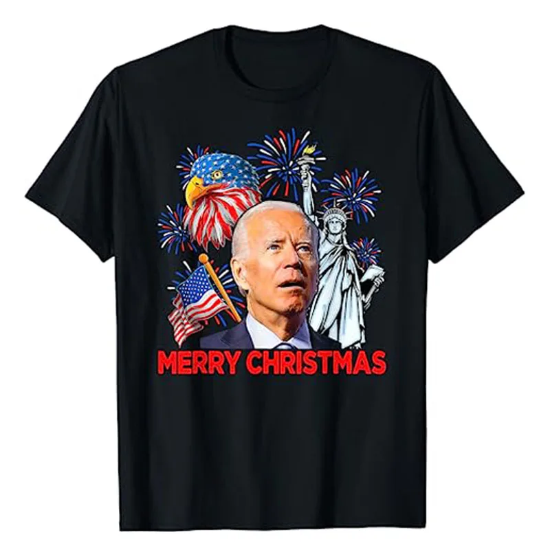 Joe Biden Confused Patriotic Merry Christmas for 4th of July T-Shirt Humor Funny Political Joke Graphic Tee Trump Lovers Tops