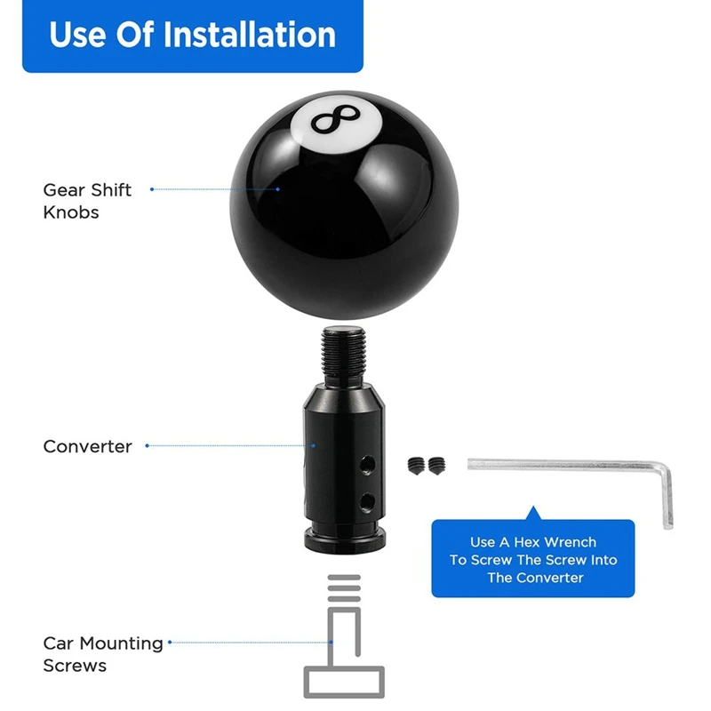 Ball Shift Knob, Billiard Black Round Shifter Knob, Manual Gear Shift Knob With Adapter For Non-Threaded Shift Knob