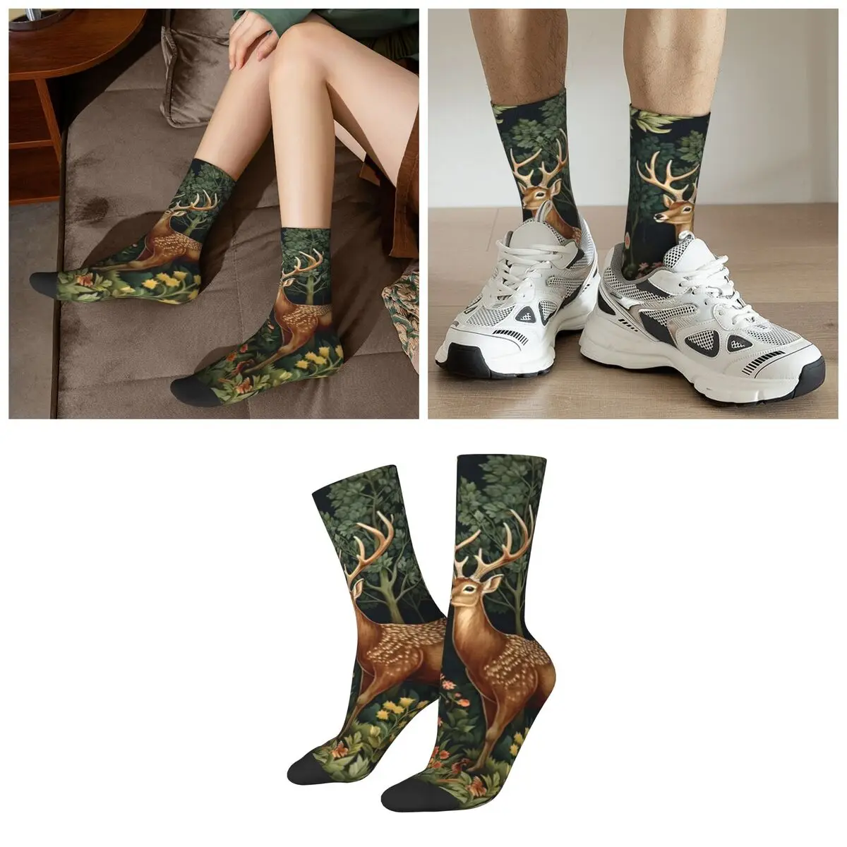 Vintage Forest Deer Realistic Socks Harajuku Sweat Absorbing Stockings All Season Long Socks for Man Woman Valentine's Day Gifts