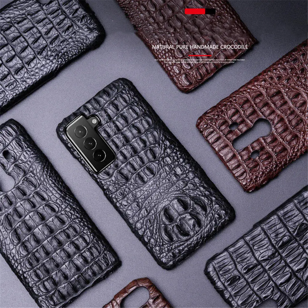 Premium Natural Crocodile Skin Leather Case For Samsung Galaxy 25 Ultra S23 S24 Alligator Skull Spine Cover