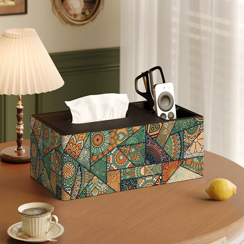 

American style new leather drawer box, living room coffee table remote control storage box, high-end bedside storage box