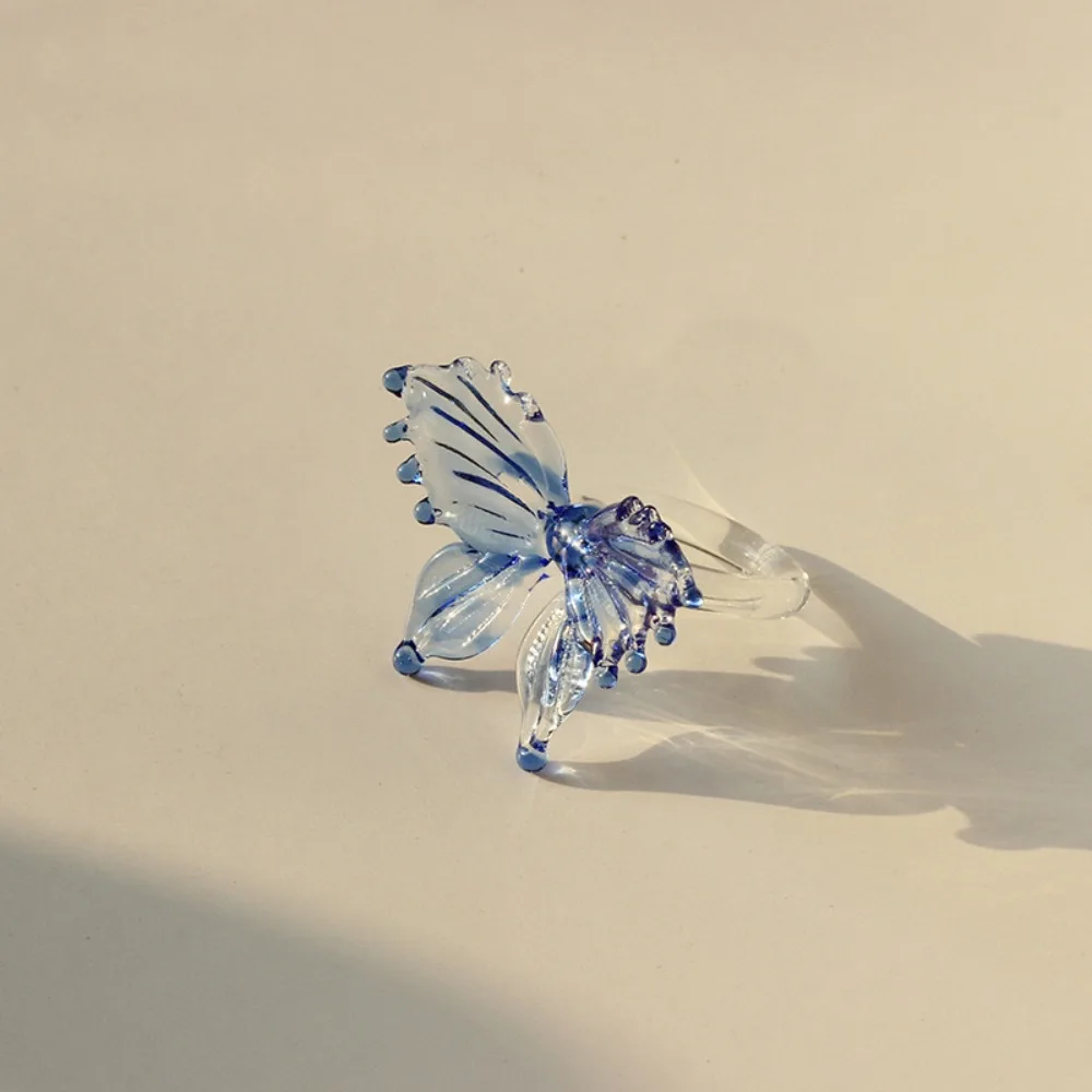 

Handmade Glaze Butterfly Ring Glass Crafts Exquisite Colorful Flower Ring Vintage Jewelry Chinese Dragon Ring Finger Ornaments