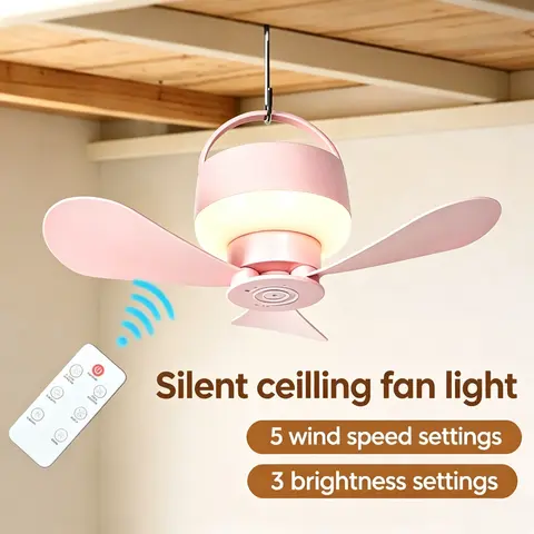 Portable With Remote Controlled Small Ceiling Fan Light Household Outdoor Camping Tent Student Dormitory Bed USBRechargeable Fan