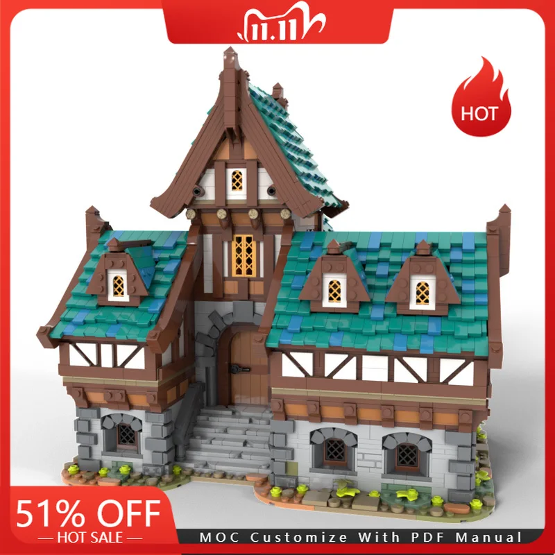 

5173 шт. MOC средневековая таверна, модульная модель, строительные блоки, наборы «сделай сам», образовательная сборка, кирпичи, игрушки, детские рождественские подарки