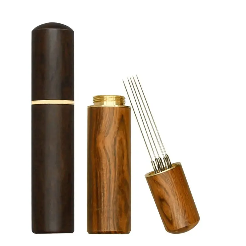 AB09 2Pc Espresso Distribution Tool,Espresso Stirrer Tool with Natural Wood Handle and Base,5Needles Espresso Coffee Stirrers