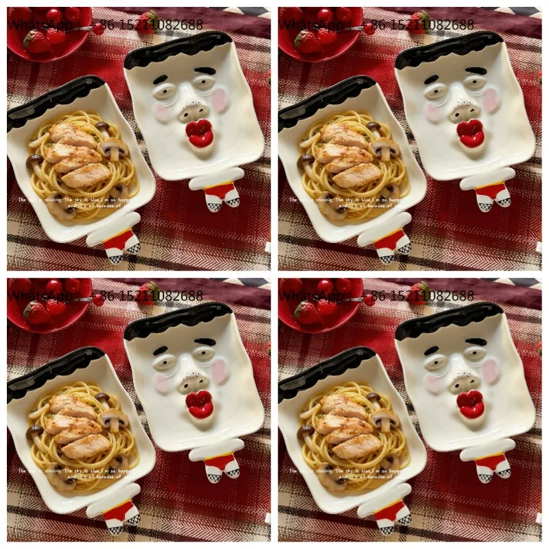 LLY Funny pouting expression Dinner plate Abstract ceramic tableware Household vegetable plate Fruit snack plate