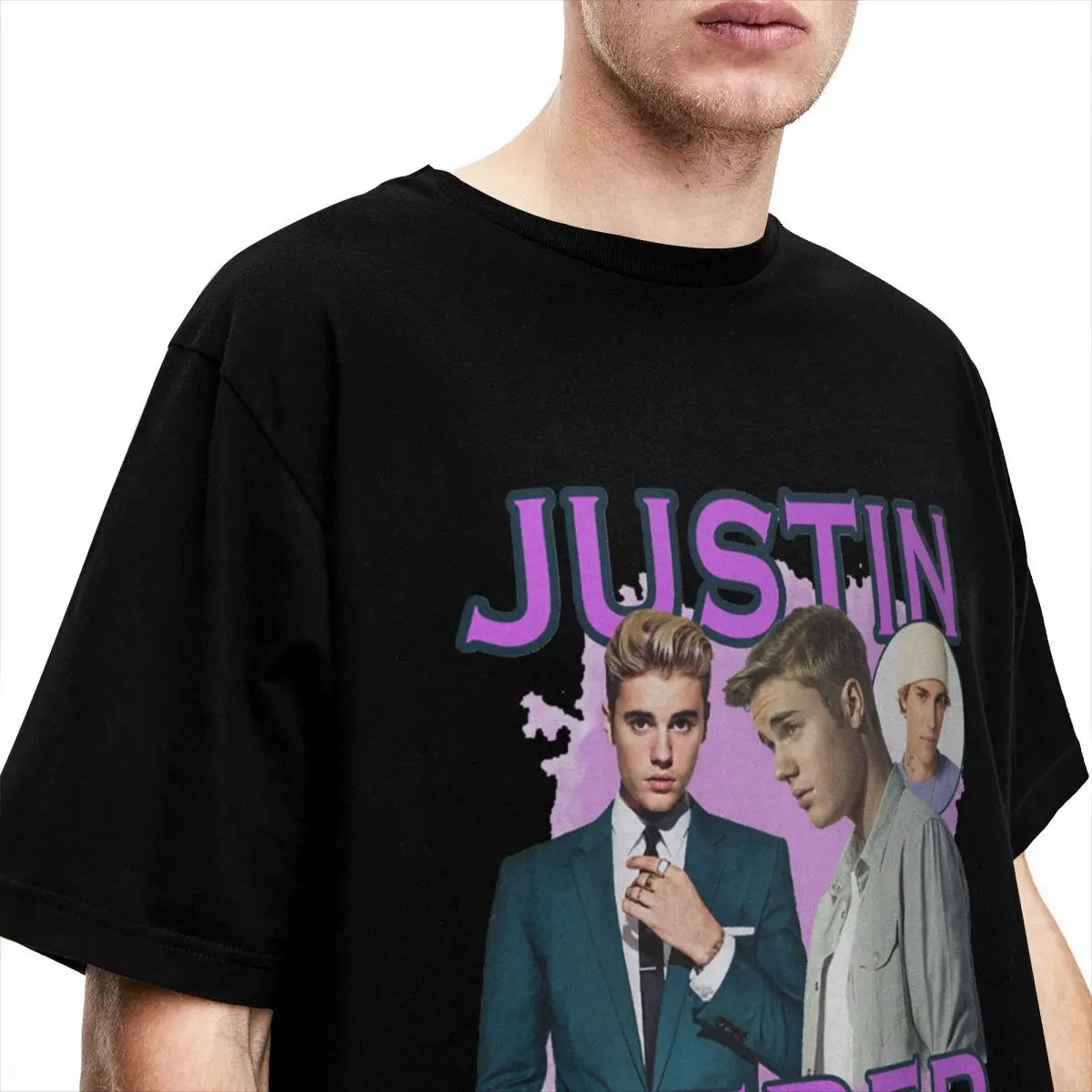 Creative Young Justin Bieber Purple Singer T Shirt Men Women's Cotton Tee Shirt Plus Size Clothing