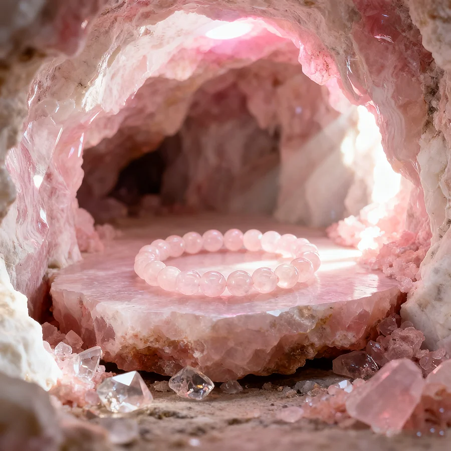 سوار كوارتز وردي طبيعي للنساء سوار كوارتز وردي لطيف للفتيات مجوهرات كريستال بسيطة للحفلات والمواعدة #1