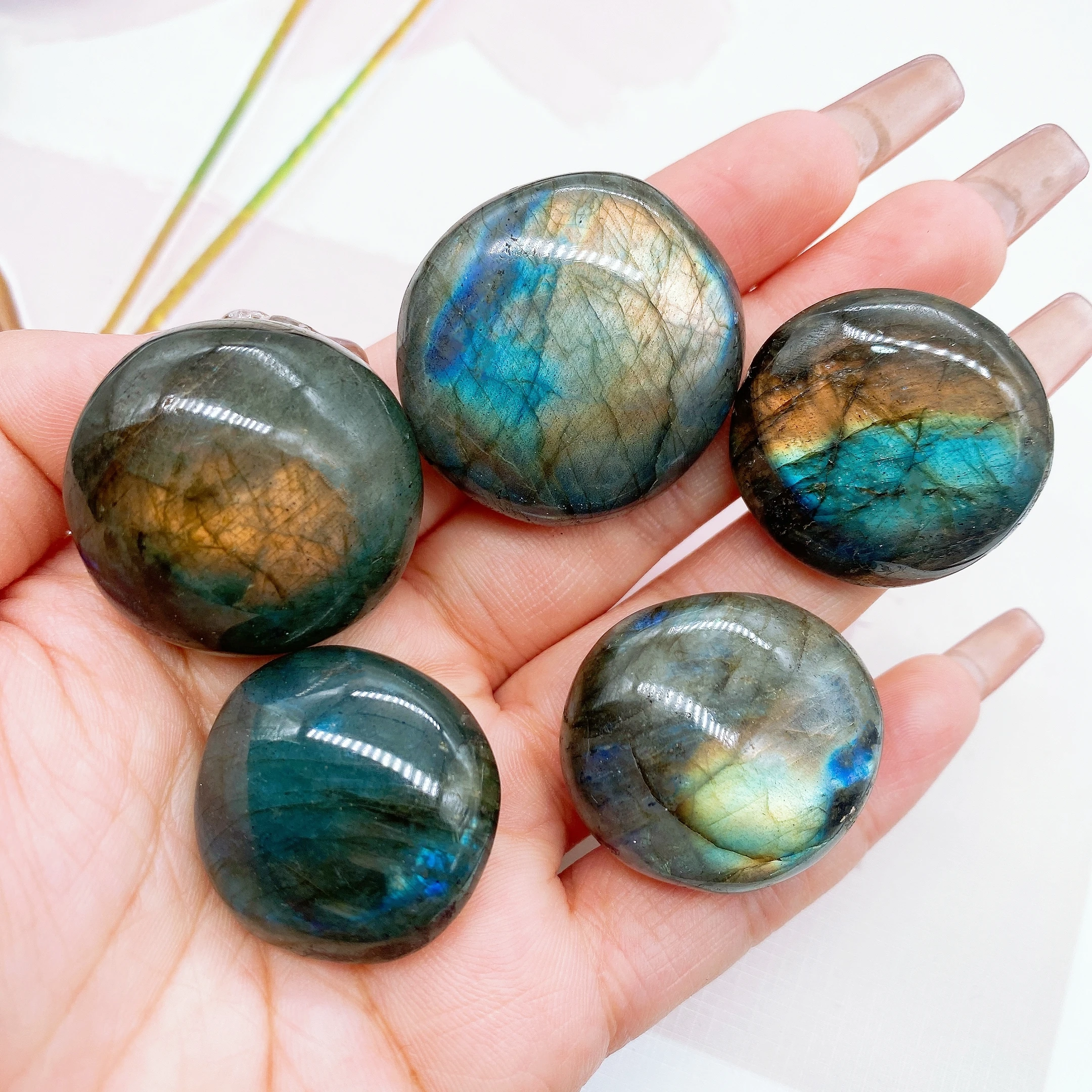 Natural  Blue Flash Labradorite Palm Gemstone Crystal Rock Stone Jewelry Reiki Healing  anxiety therapy Home Decor Gift