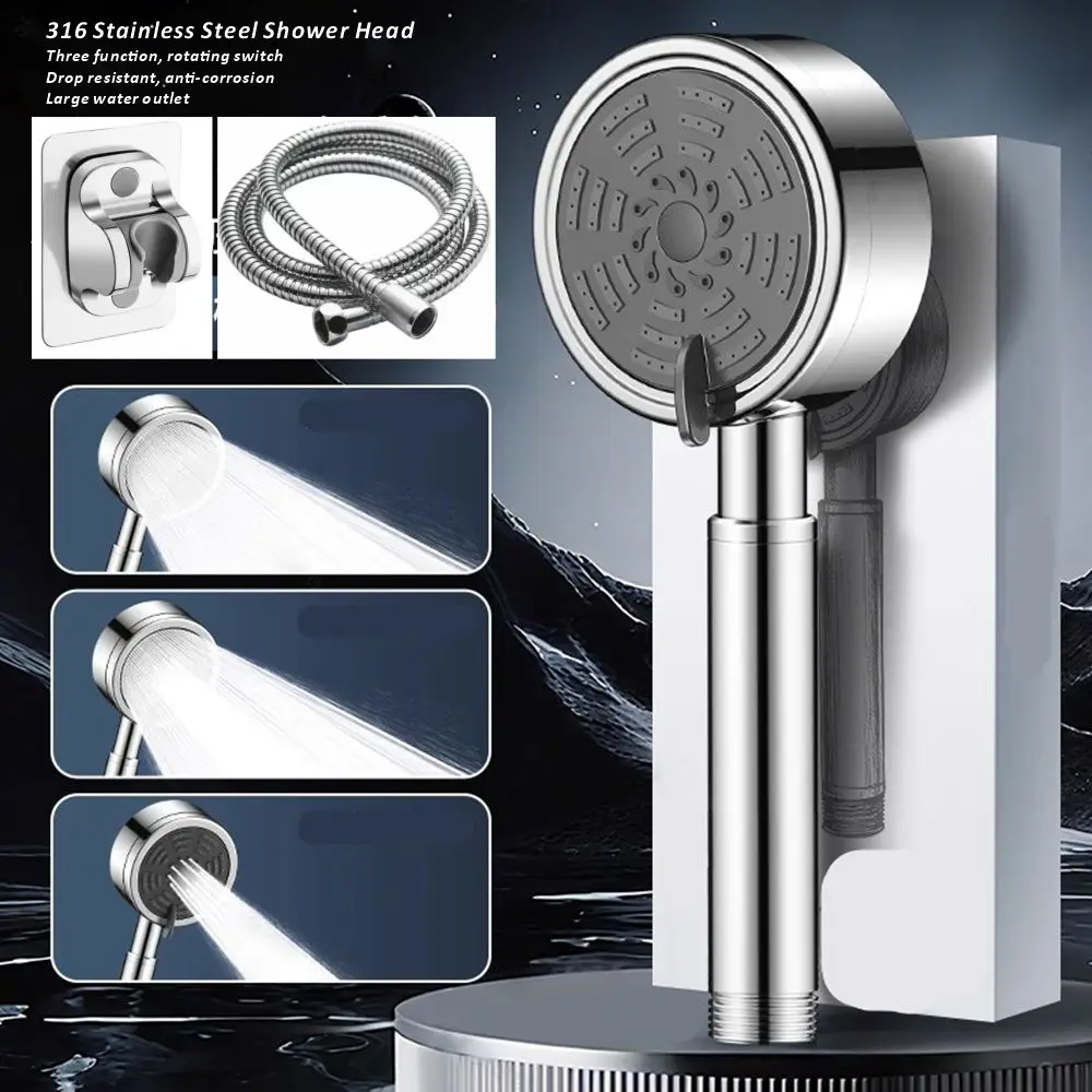 New SUS316 Stainless Steel 3 Mode Handheld Shower Head High Pressure Water Saving Sprayer Nozzle Rainfall Bathroom Accessories