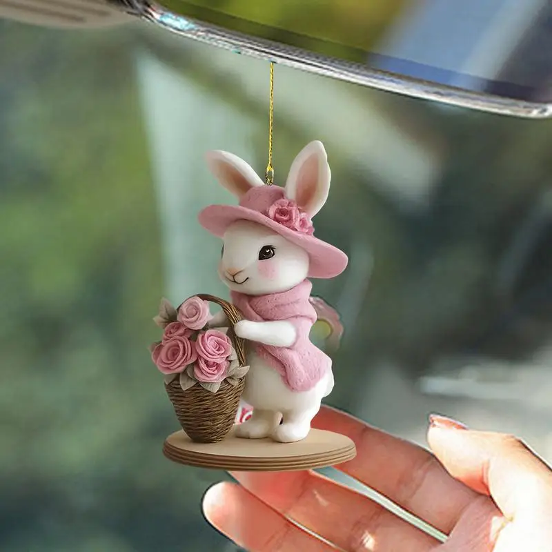 イースター牛キーホルダー飾りツリー漫画牛バニーぶら下げ装飾 2D アクリルペンダント車のバックミラーペンダント