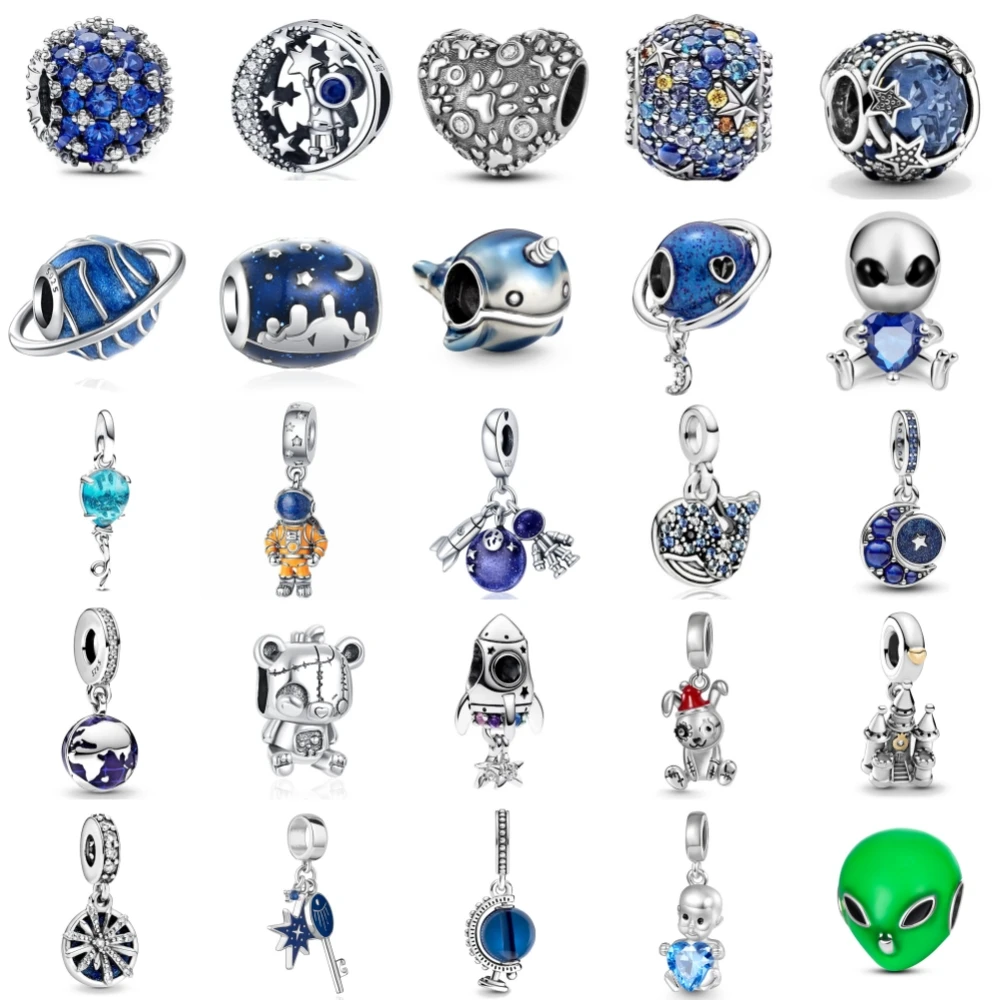 جديد 925 فضة رائد الفضاء نجمي سحر of ley 925 سلسلة مطرز صالح الأصلي قلادة سوار حلية DIY بها بنفسك السيدات مجوهرات