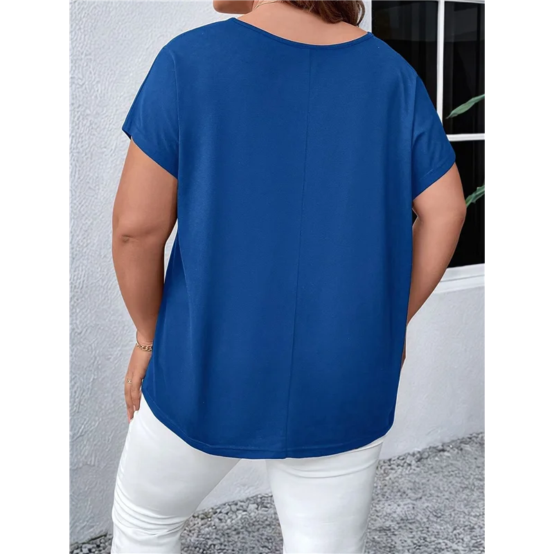 CYL-Tops túnica femininos de manga curta cortados com decote em V elegantes casuais soltos tops longos