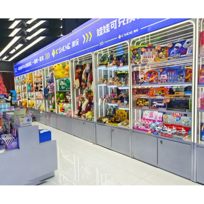 custom.Custom Video Game Animation City Shop Toy Display Cabinet Hand-held Points Exchange Shelf Neon Lighti