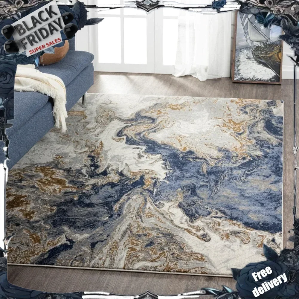 

Marble Swirl Abstract Area Rug, Blue 8x10