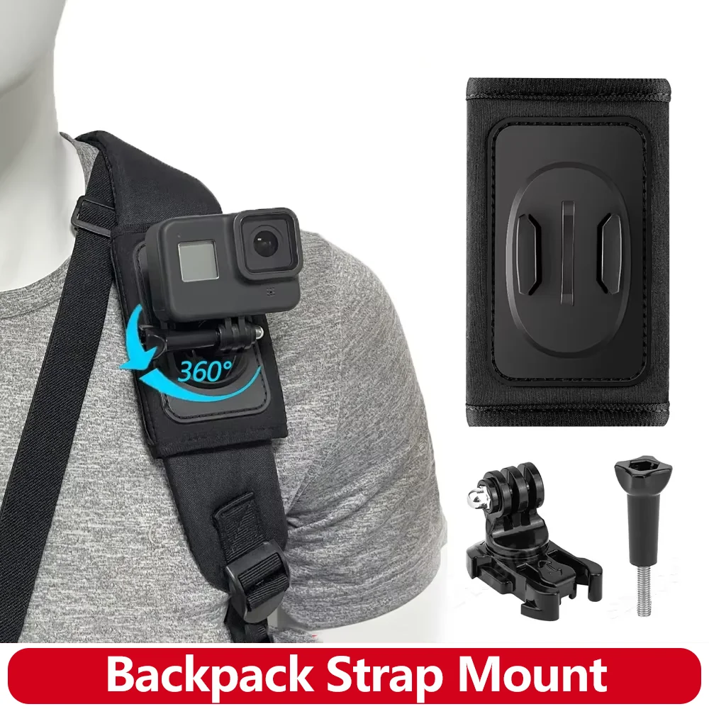 360° Rotation Backpack Strap Mount Holder for GoPro Hero 13 12 11 10 9 8 SJCAM AKASO insta360 DJI OSMO Action Camera Accessories