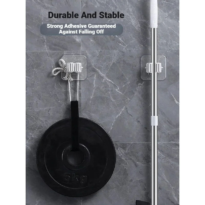 6pcs Storage Rack Bathroom Suction Hanging Pipe Traceless Mop Clip Broom Hanger Wall Mounted Waterproof Mop Holder Self Adhesive