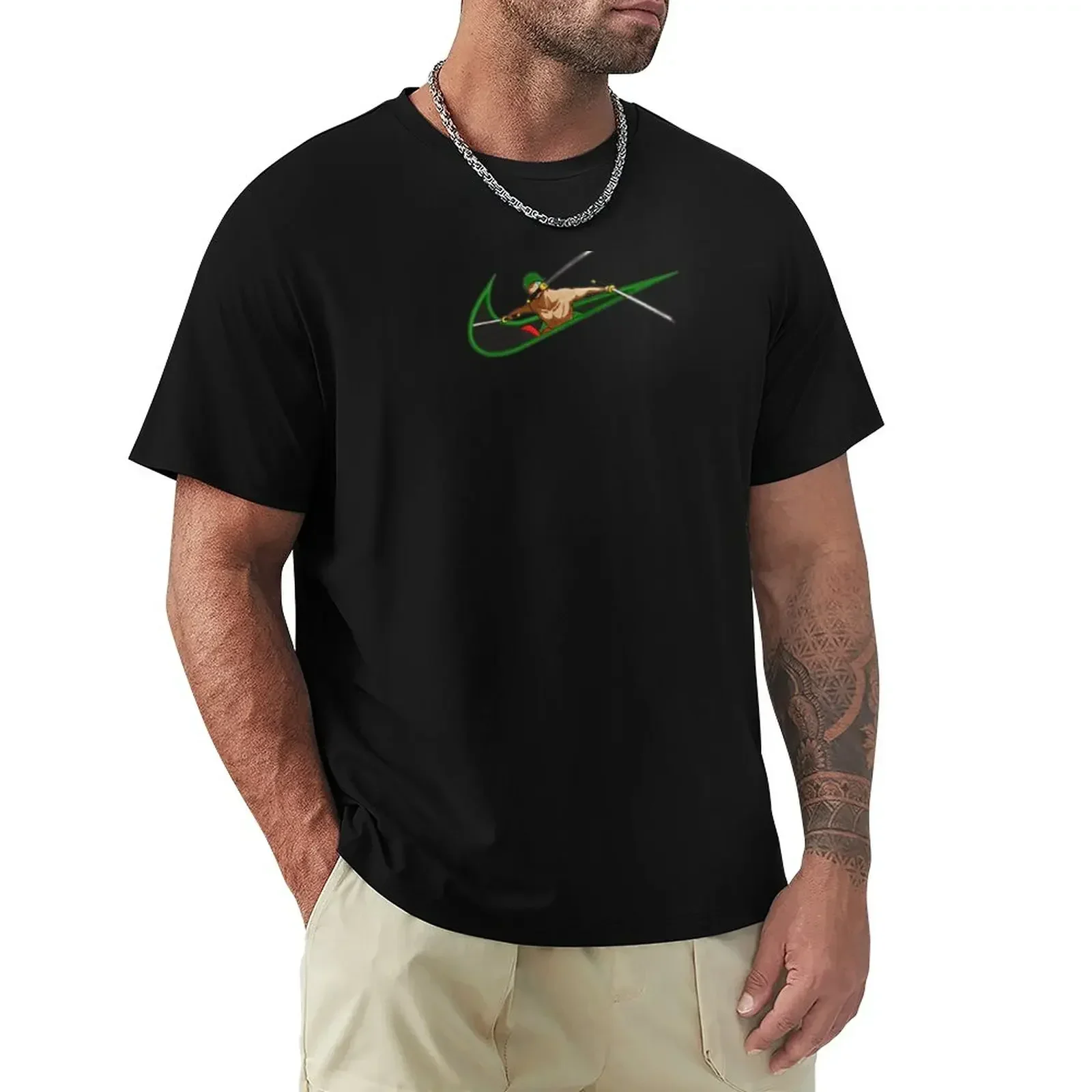 Roronoa Zoro moda cuello redondo ropa de anime animal prinfor niños verano top liso hombres dibujos animados estilo vintage trajes algodón nuevo