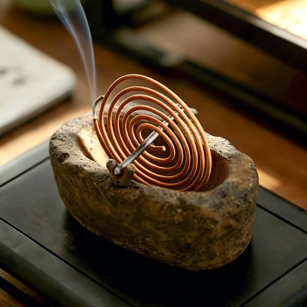 Fragrance Holder Imitation Stone Mosquito Coil Tray Resin Decorative Incense Burner Vintage Ash Catcher Farmhouse