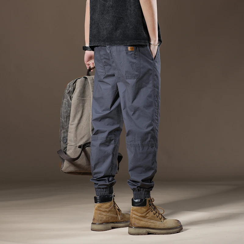 Calça Harlan masculina de seda no gelo, estilo safari, masculina casual, moda streetwear, fina, ajuste regular, primavera, verão