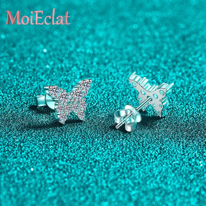 المبهر 0.78ct مويسانيتي البطانة رائعة فراشة على شكل البلاتين Pt950 الماس وأقراط العصرية غرامة مجوهرات للنساء