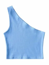One Shoulder Cropped Tanks Top Women Summer Sleeveless Tanks Camis Sexy Oblique Collar Elastic Corset Slim Crop Tops Tube Lady