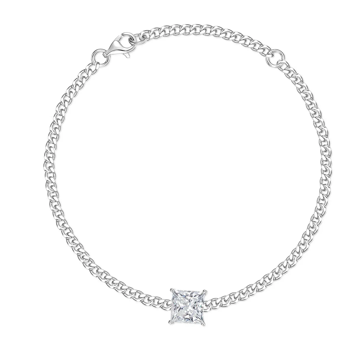 

S925 Sterling Silver Princess Cut Solitaire Moissanite Bracelet Shiny Delicate Light Luxury High End Fine Jewelry Gift for Women