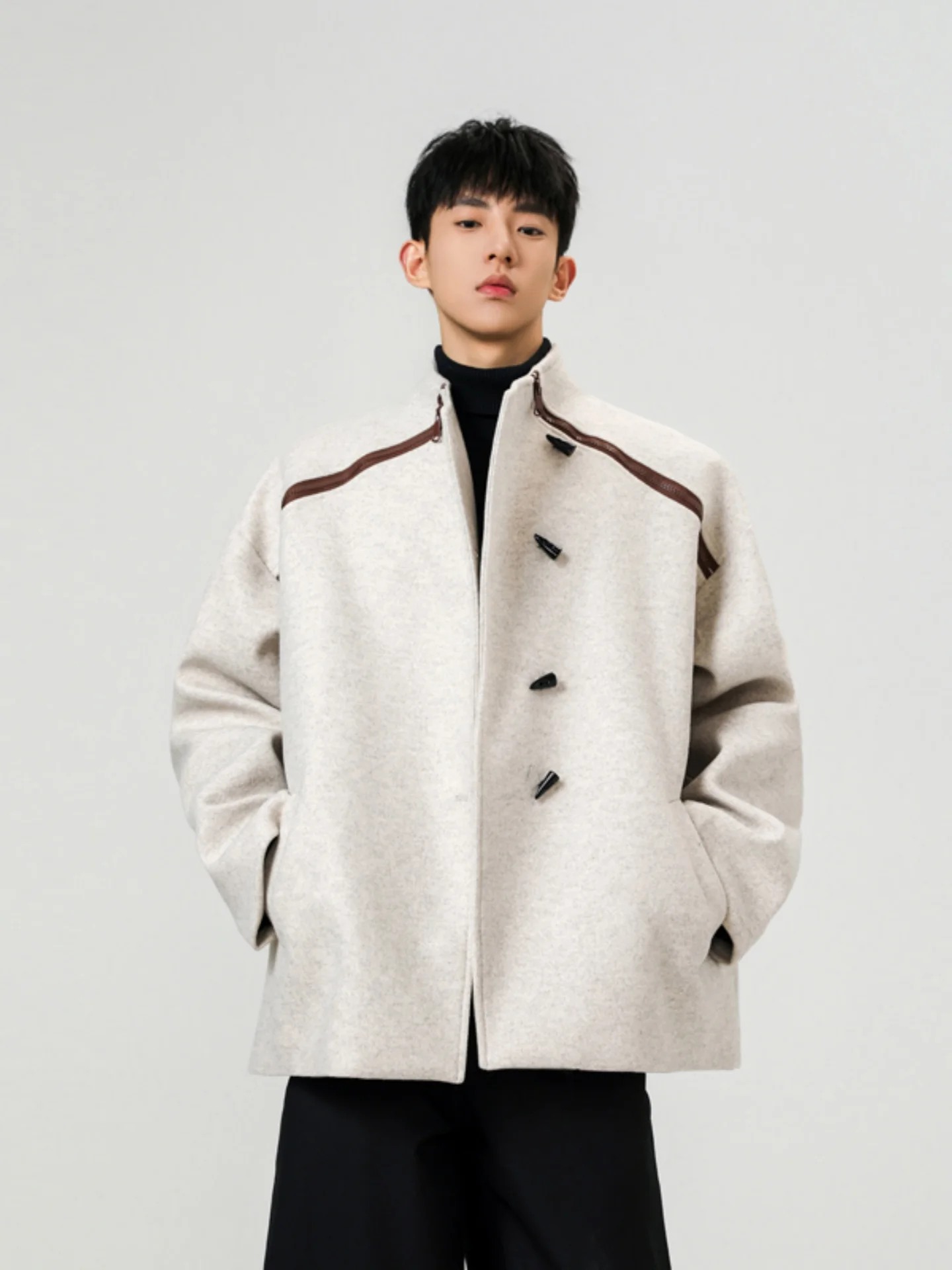 

Мужское шерстяное пальто свободного кроя с отложным воротником на одной пуговице, теплое, молодежное, стильное, модное, для осени