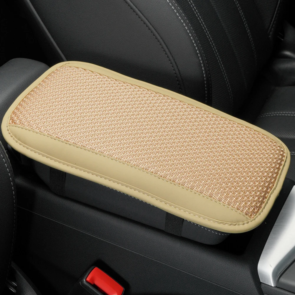 Car Front Armrest Cushion Cover Center Console Box Pad Protector Mat Universal for Four Seasons Beige