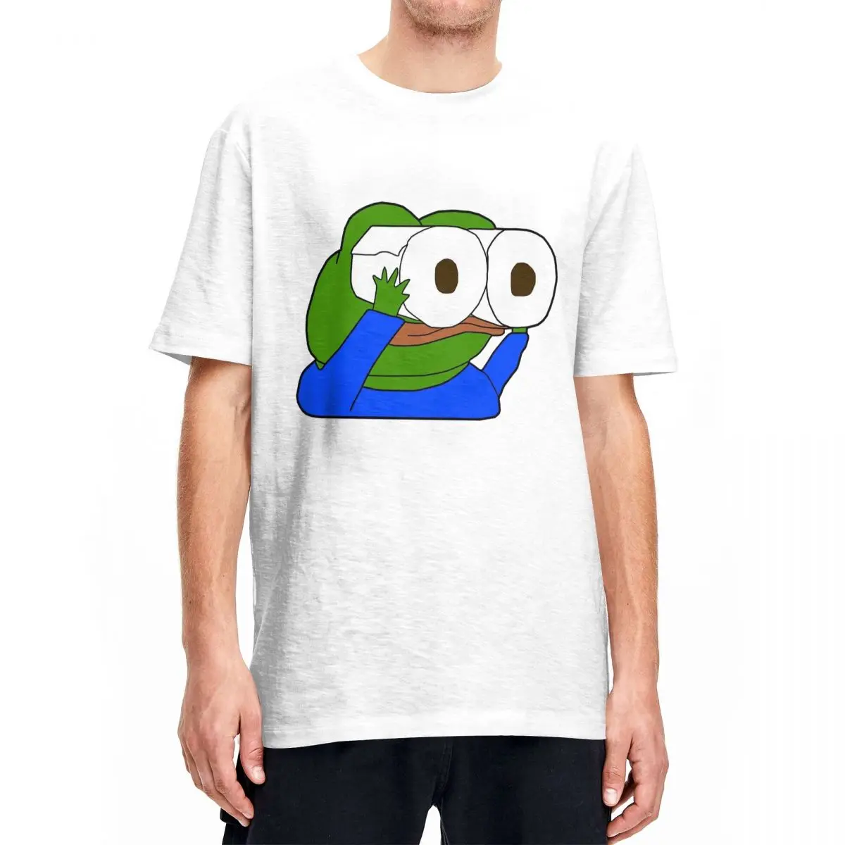 Kawaii Pepe Frog Toilet Paper Roll Binoculars Tshirts Men Crewneck Short Sleeve Top Tee Cotton Summer Tops Shirts