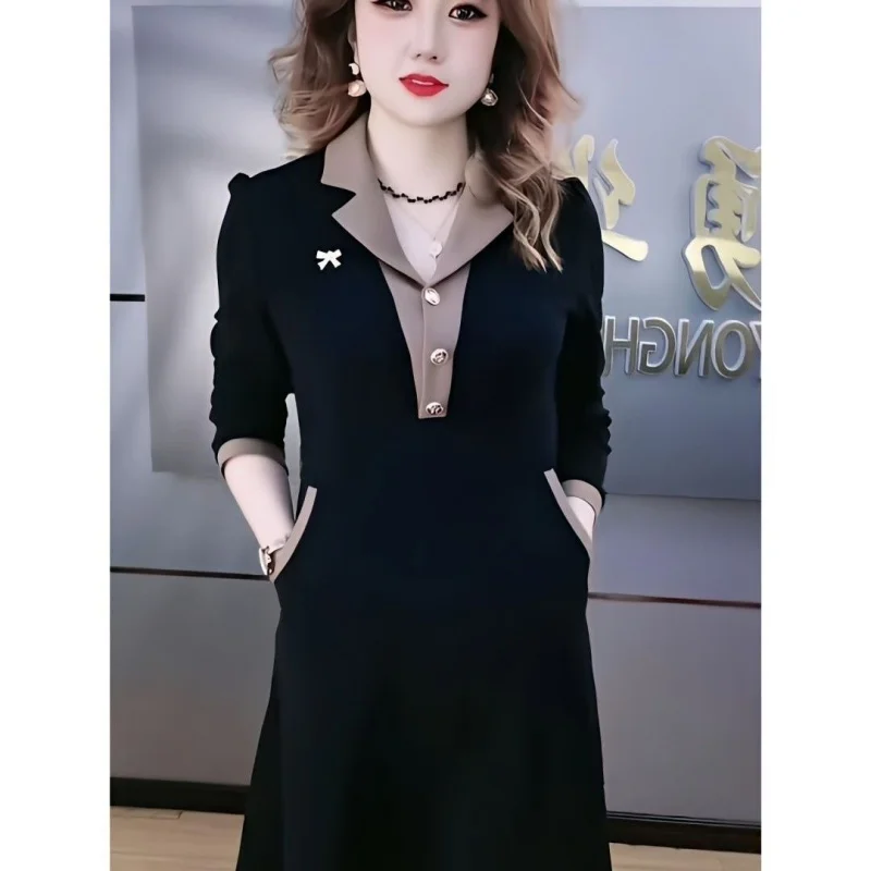 40-100kg Autumn New Fashion Korean style belly covering slimming patchwork mid-length dressaline skirt