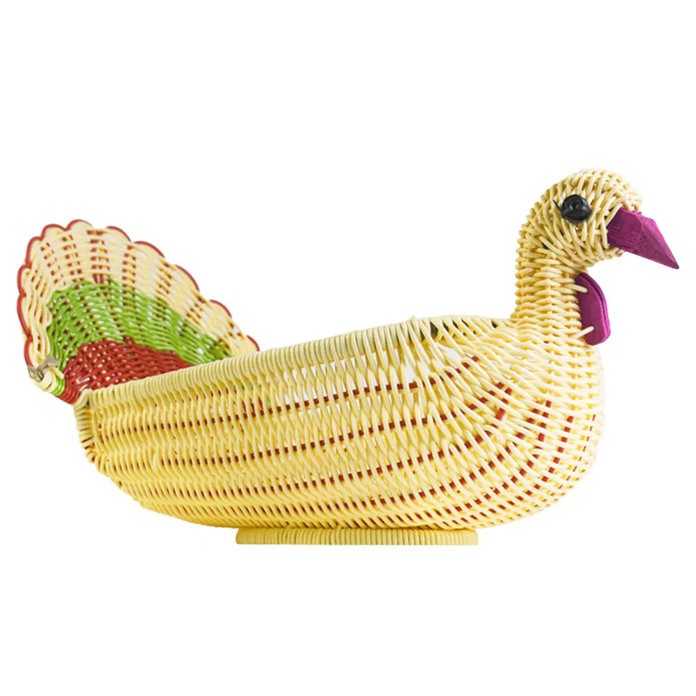 

Chicken Shape Woven Fruit Imitation Rattan Storage Basket For Bread Snacks Vegetables Food Holder Party Tabletop Organizer