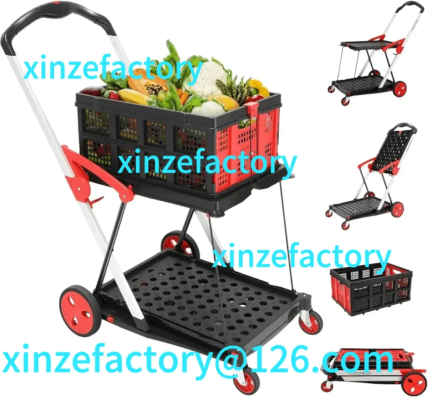 

Customizable Collapsible mobile hand truck, multifunctional portable shopping cart, shopping cart with storage box, load capacit