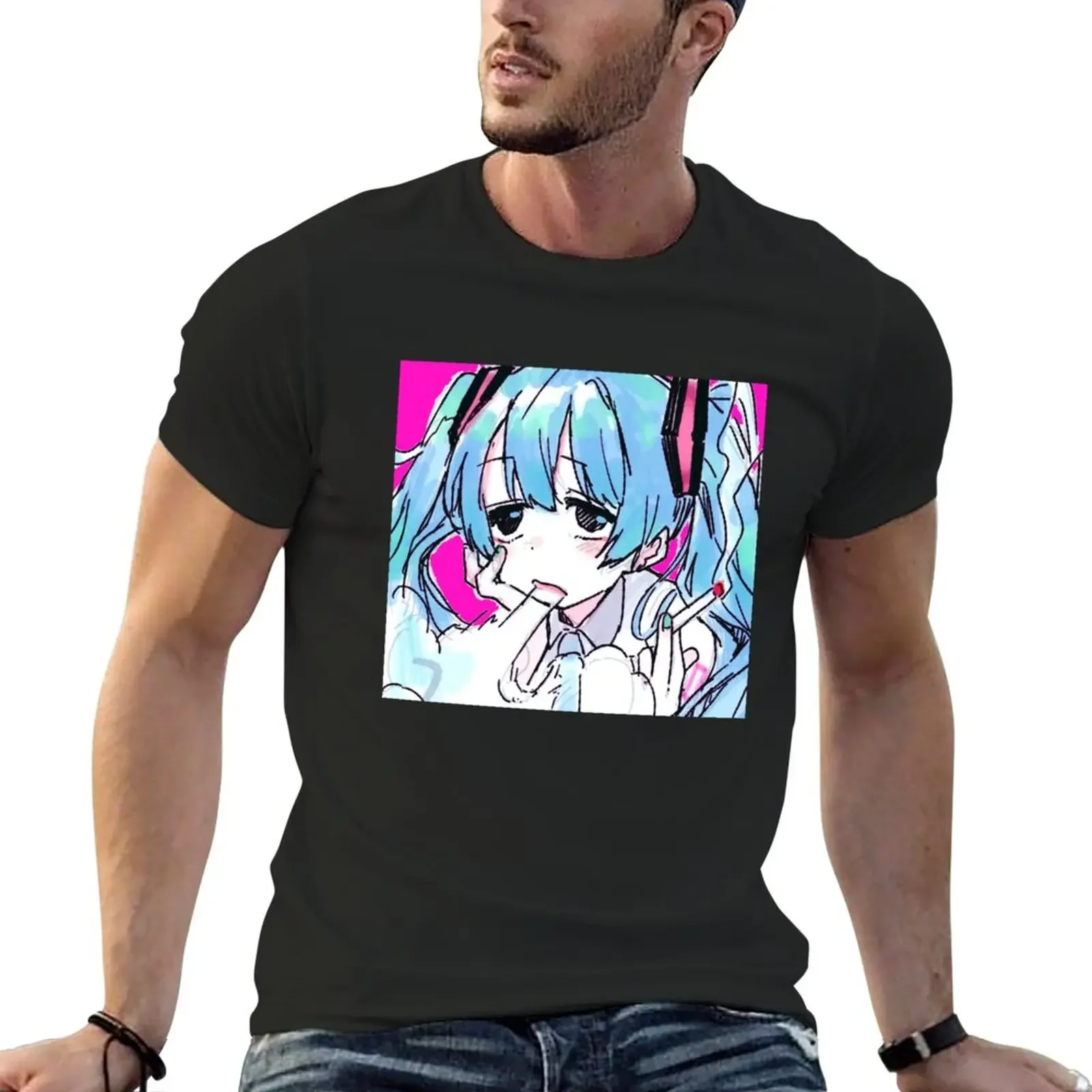 Miku Cig T-Shirt graphic t shirt vintage t shirt mens vintage t shirts Unisex T-shirts for Men Women Summer Tees Cotton