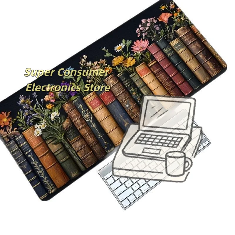 Pastel Pink Floral Mouse Pad Vintage Hand Drawn Flower Non-Slip Desk Mat for Office Home Desktop Decoration Gift