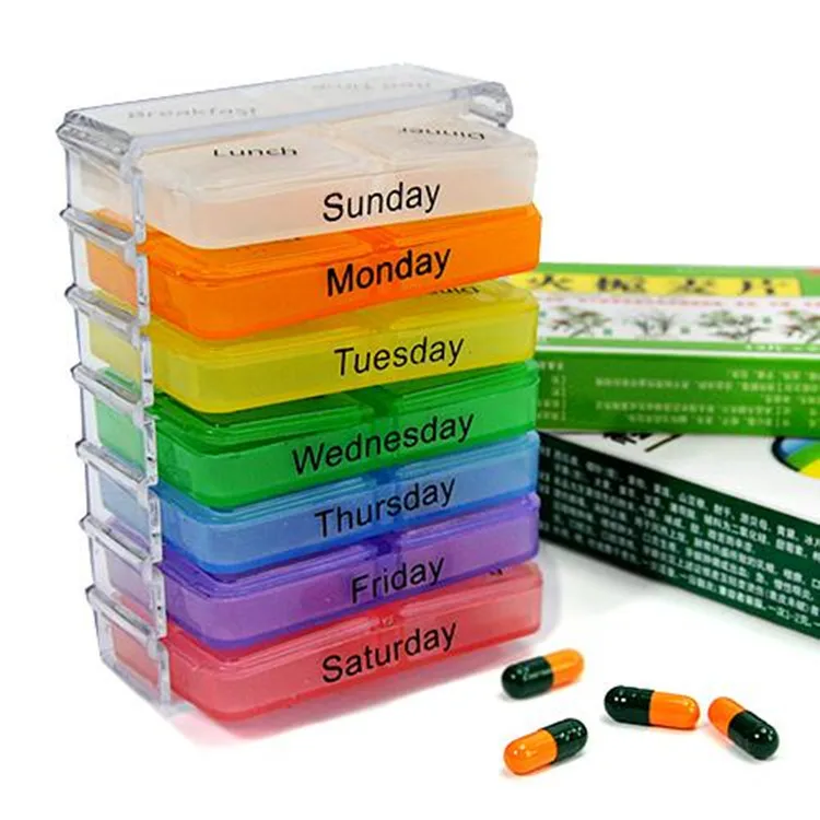 Multifunctional Portable English Small Medicine Box Portable One Week Sealed 7-Layers Folding Small Pill Storage Boxes