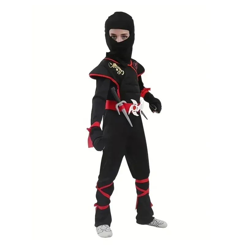 2025 New Carnival Boys Kids Ninja Costume Cosplay Assassin Samurai Warrior Muscle Jumpsuit Children Halloween Fancy Dress Up AA