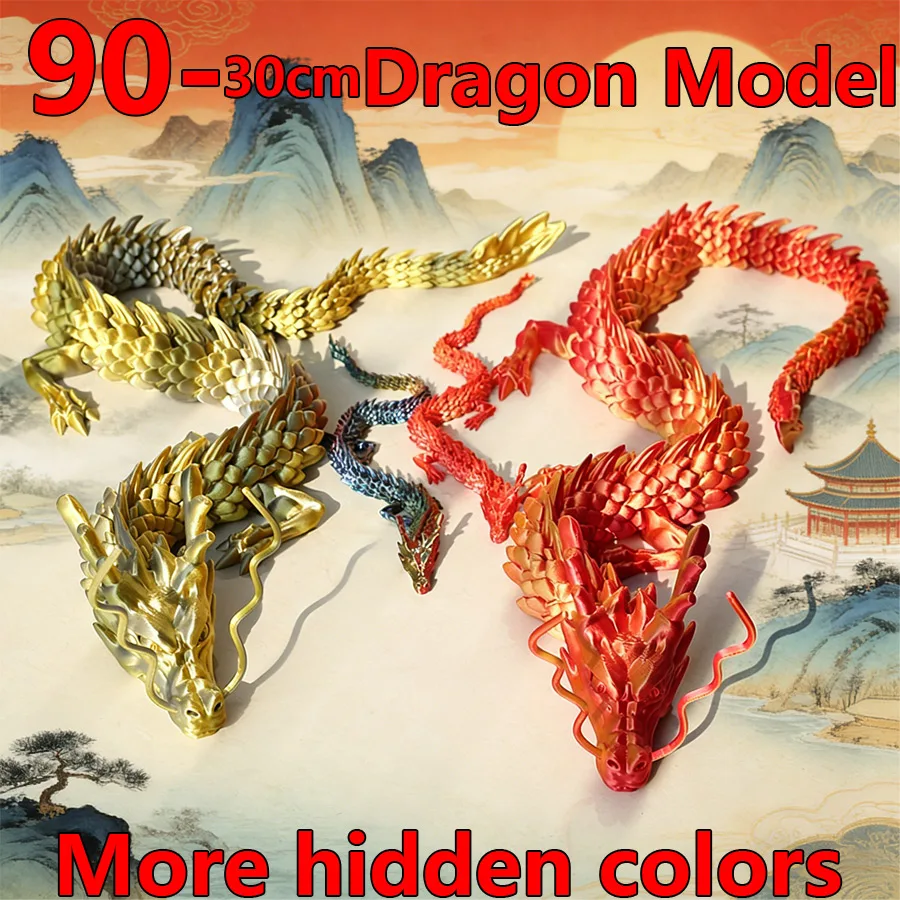 90-30cm 3D Printed Conjoined Dragon Ornaments, Movable Cartoon, Creative Dragon Plants, Rockery Fish Tank Landscaping Decoration