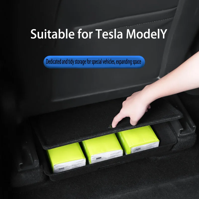 For Tesla Model Y High Capacity Organizer Case Felt Cloth Drawer Holder Under Seat Hidden Box Storage Box Black