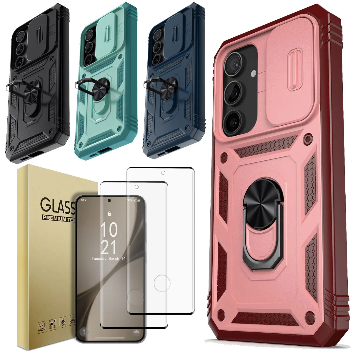 

Прочный чехол для Samsung Galaxy S24/Plus/Ultra/FE, чехол-подставка и 2 шт., защитные пленки из закаленного стекла, удобный прозрачный чехол